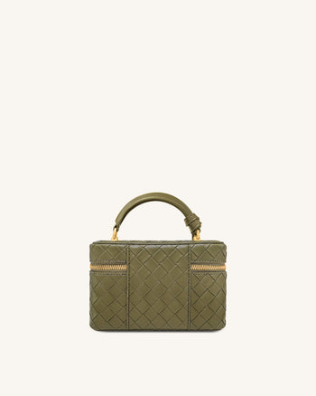 Cleo Borsa con Manico Superiore a Forma di Scatola in Cristallo Artificiale - Verde Oliva