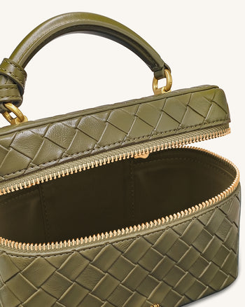 Cleo Borsa con Manico Superiore a Forma di Scatola in Cristallo Artificiale - Verde Oliva