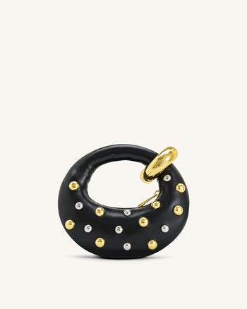 Borsa Abacus mini borchiata con manico superiore - Nero