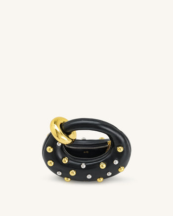 Borsa Abacus mini borchiata con manico superiore - Nero