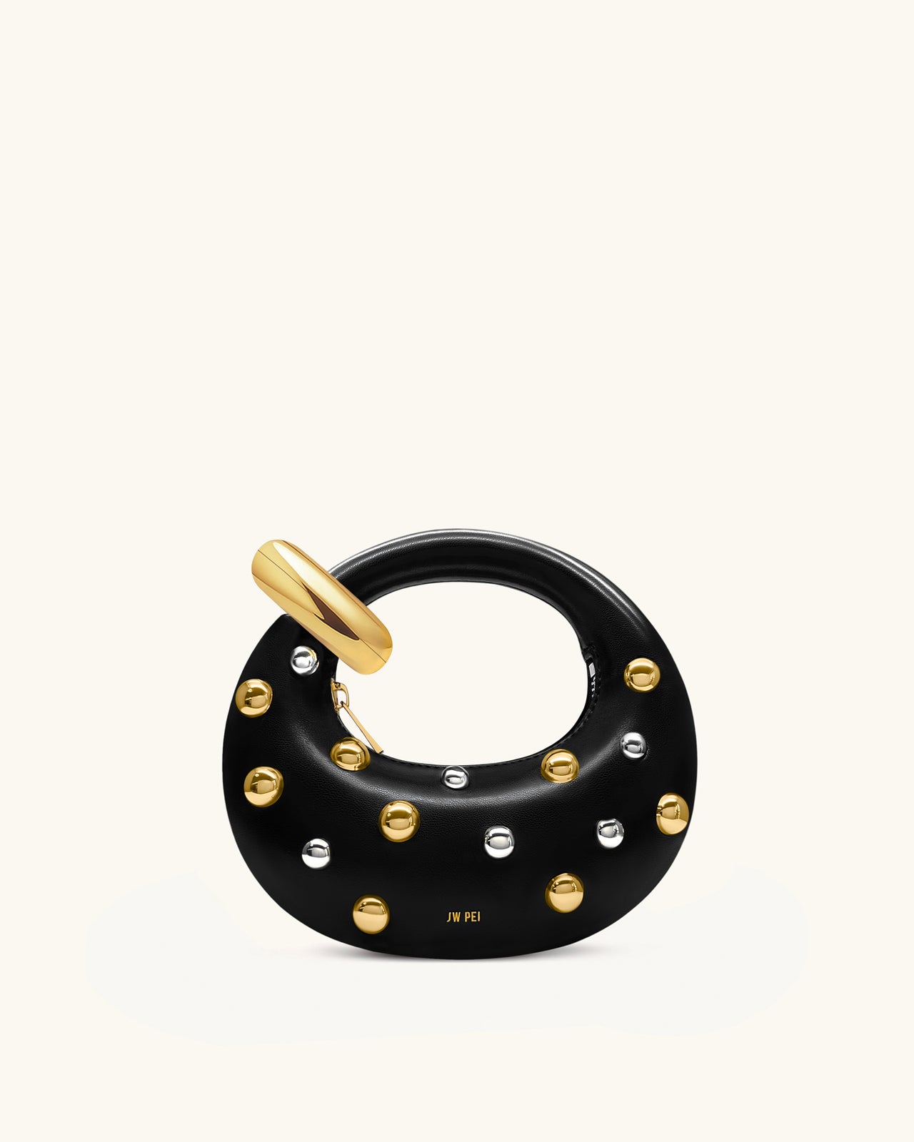 Borsa Abacus mini borchiata con manico superiore - Nero