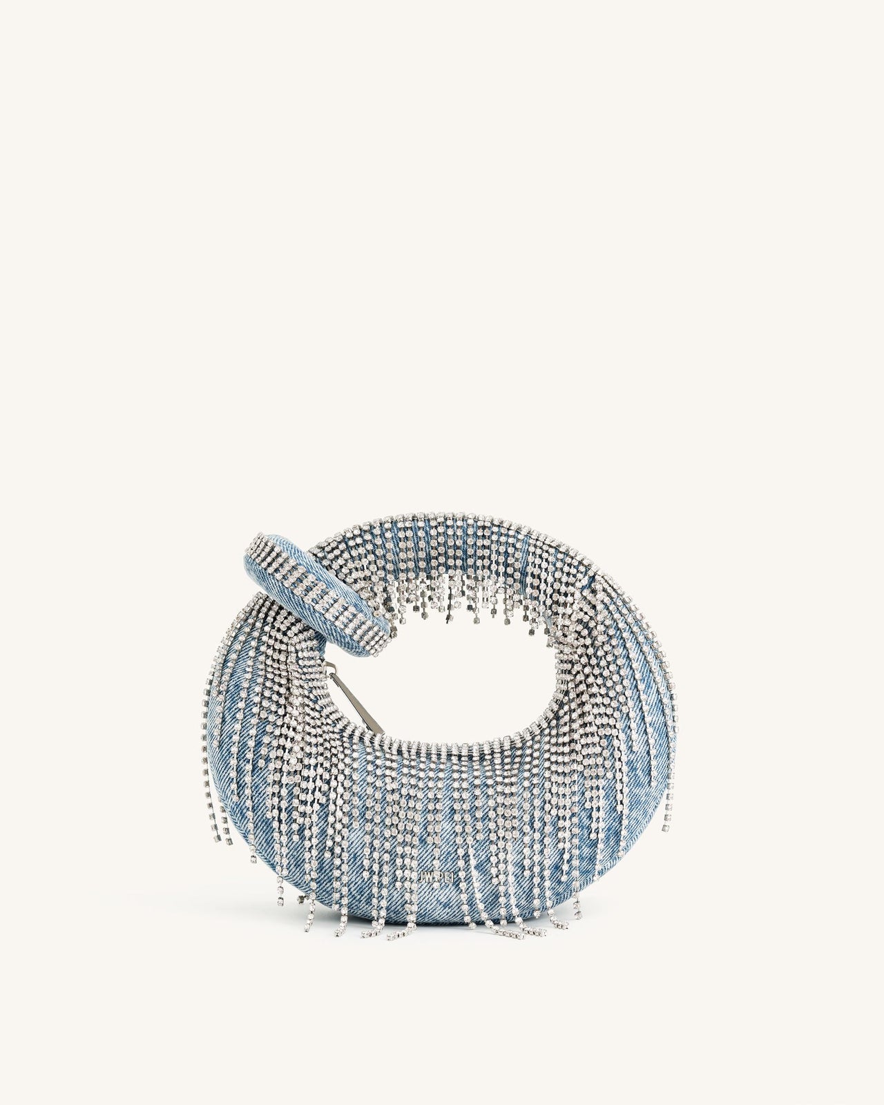 Borsa mini con manico superiore in denim e cristallo artificiale Abacus - Blu