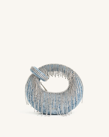 Borsa mini con manico superiore in denim e cristallo artificiale Abacus - Blu