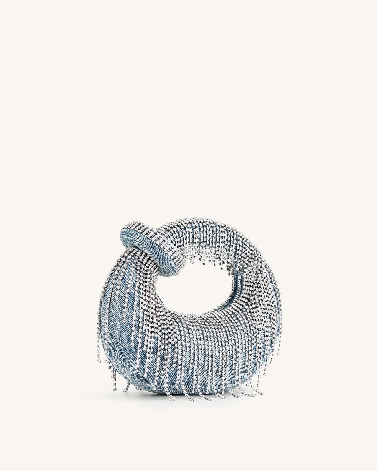 Borsa mini con manico superiore in denim e cristallo artificiale Abacus - Blu