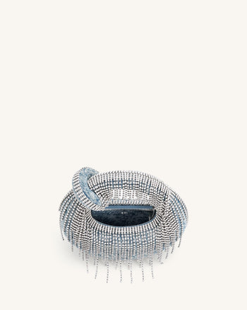 Borsa mini con manico superiore in denim e cristallo artificiale Abacus - Blu