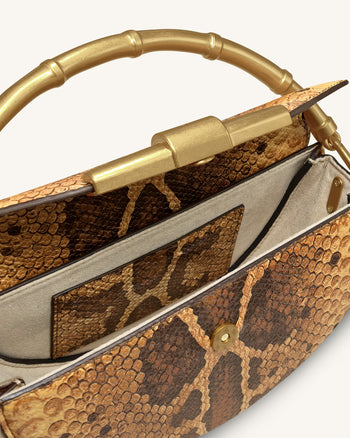 Borsa con manico a mezzaluna stampa pitone Sylvie - Marrone giallastro