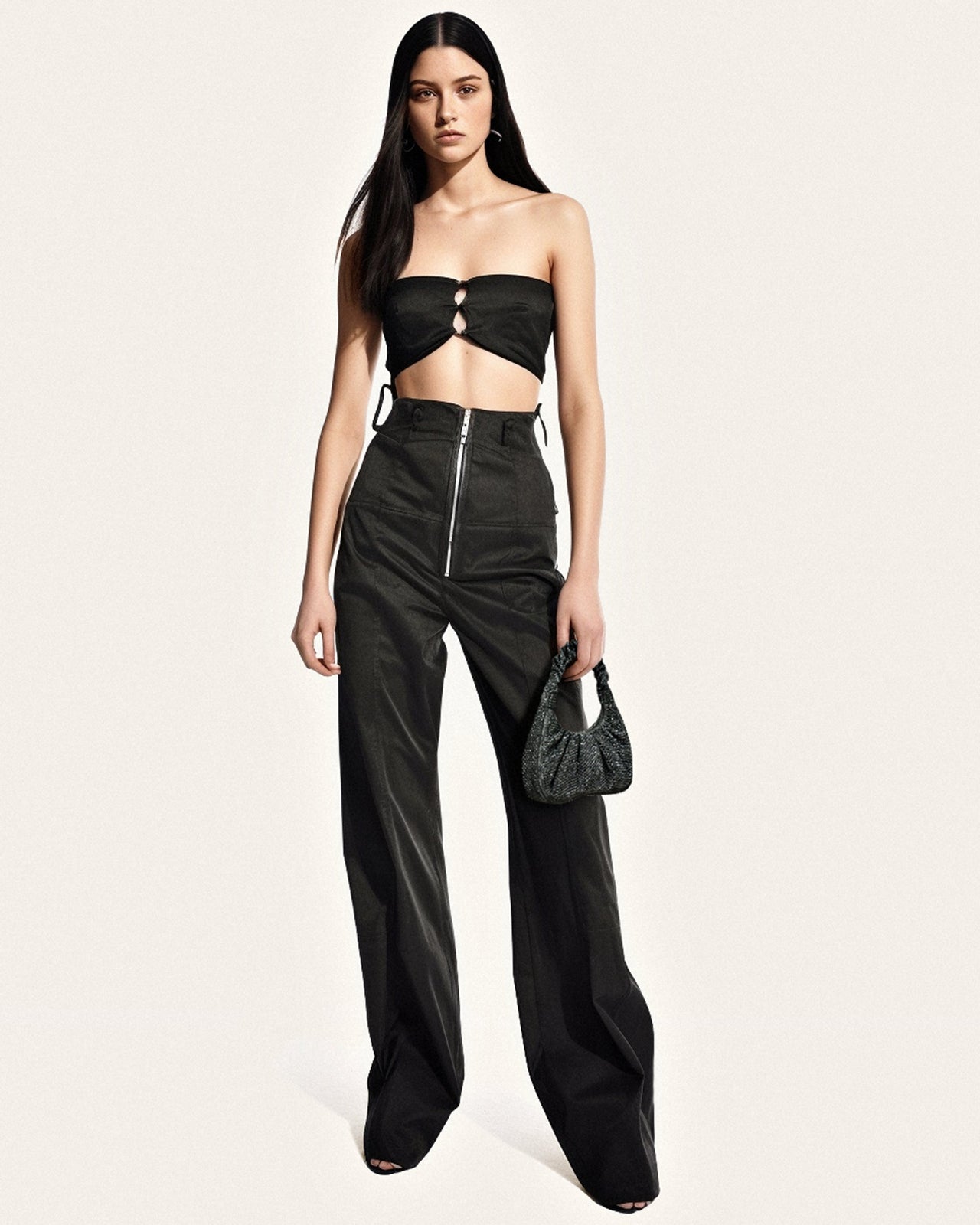 Borsa a spalla media con ruches in cristallo artificiale Gabbi - Antracite