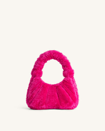 Borsa a spalla media con ruches in pelliccia sintetica Gabbi - Rosa Fandango