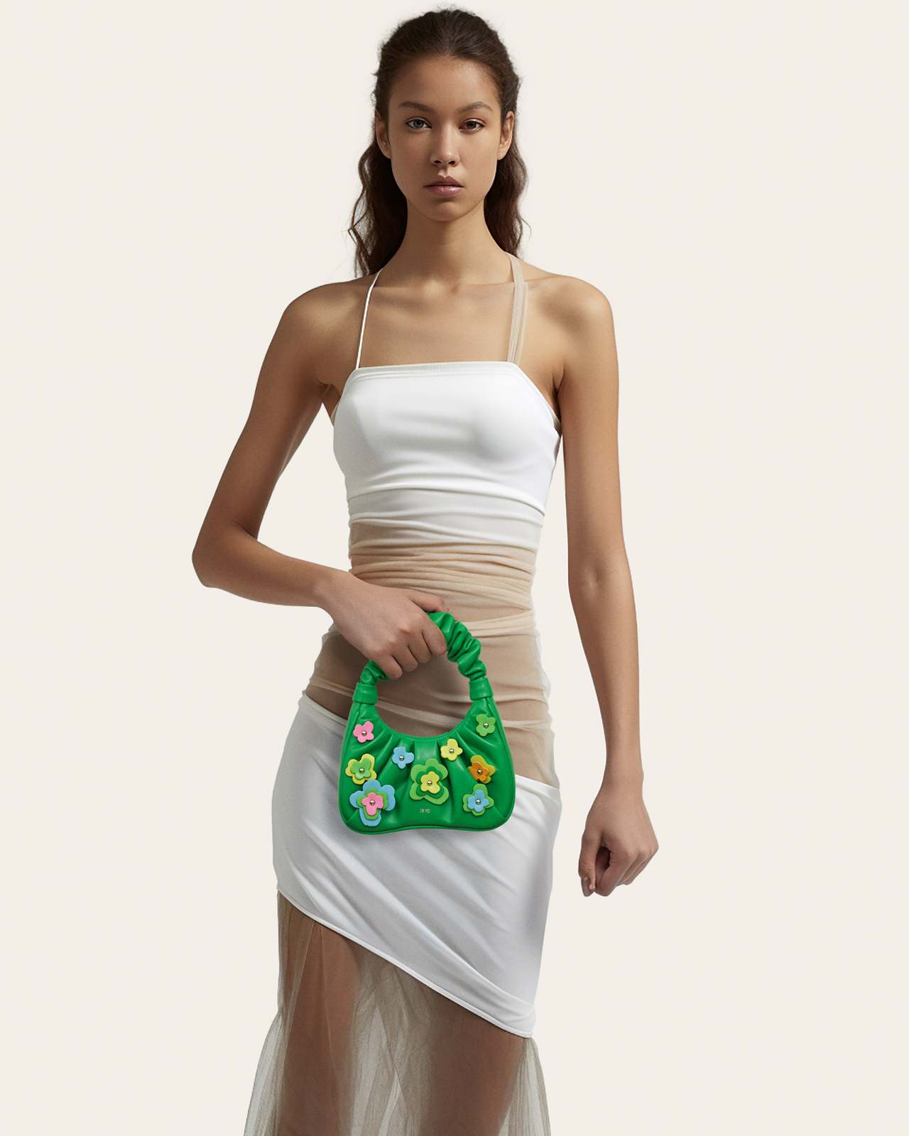 JW PEI Borsa a Mano Gabbi Floral Medium Ruched Hobo da Donna - Verde