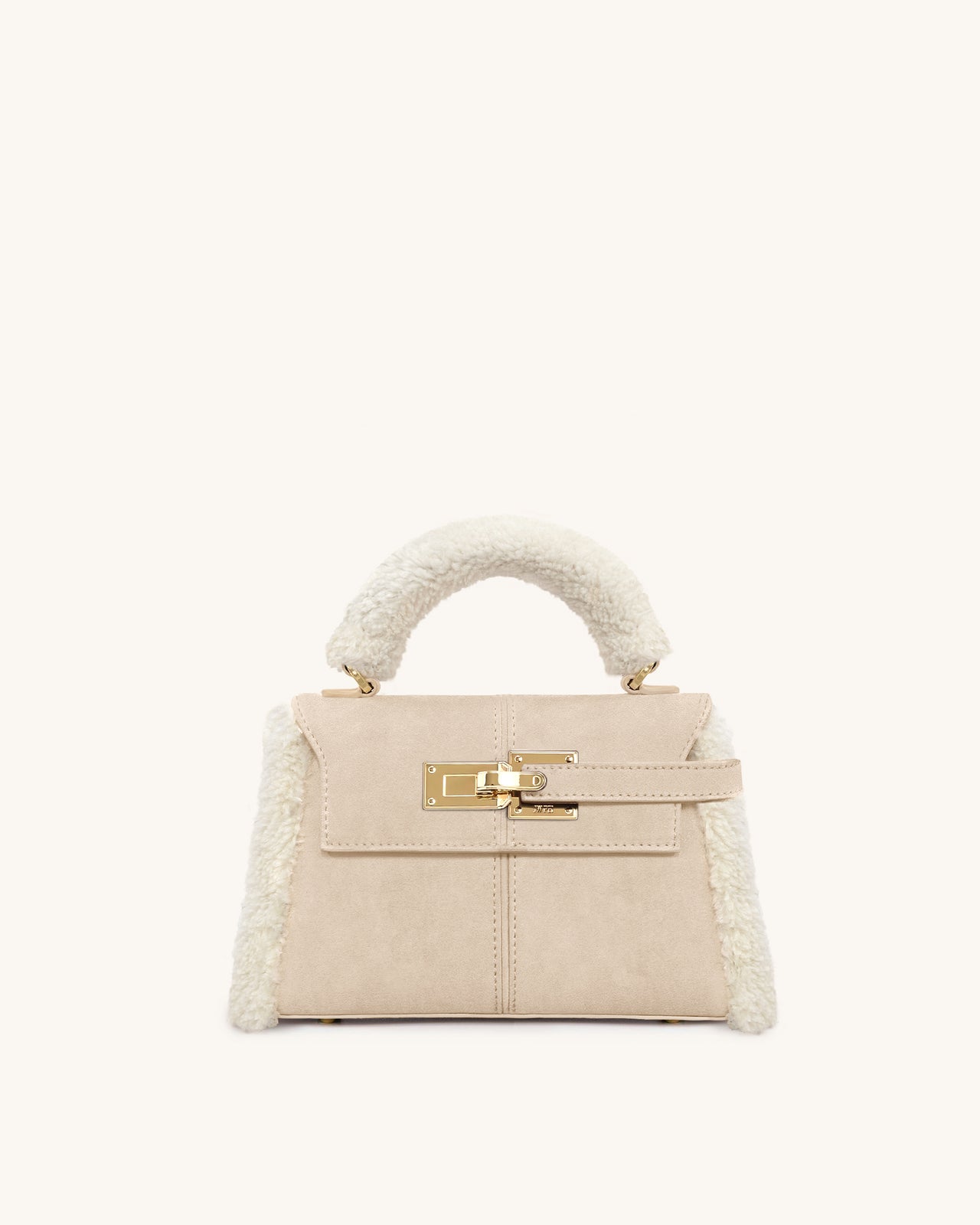 Elise Borsa a Mano con Bordo in Shearling e Finta Pelle Scamosciata - Tortora