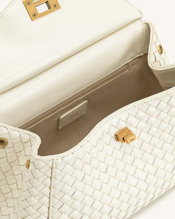 Lucia Borsa Classica Intrecciata con Manico Superiore - Bianco