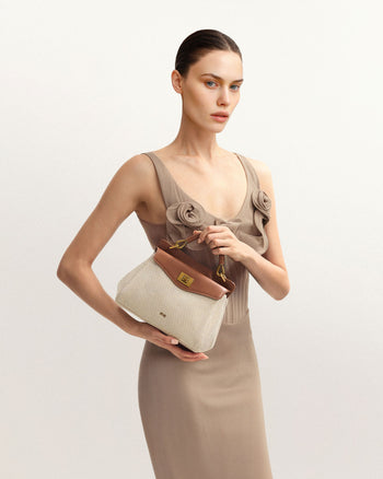 Lucia Borsa Con Manico Superiore Classica - Tela Marrone