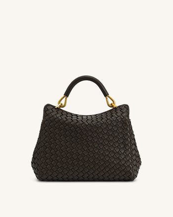 Lucia Borsa Classica Intrecciata con Manico Superiore - Marrone Scuro
