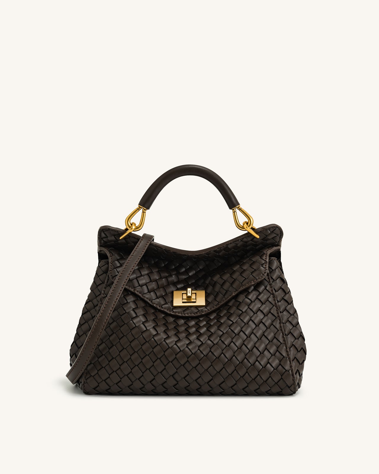 Lucia Borsa Classica Intrecciata con Manico Superiore - Marrone Scuro