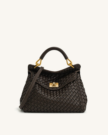 Lucia Borsa Classica Intrecciata con Manico Superiore - Marrone Scuro