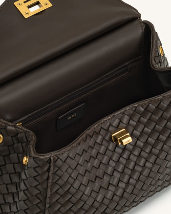 Lucia Borsa Classica Intrecciata con Manico Superiore - Marrone Scuro