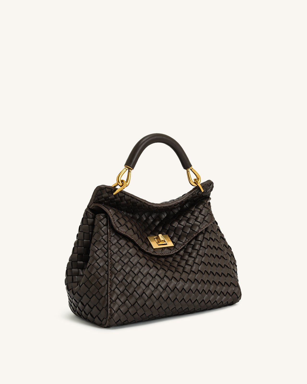 Lucia Borsa Classica Intrecciata con Manico Superiore - Marrone Scuro