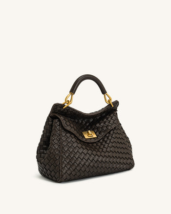 Lucia Borsa Classica Intrecciata con Manico Superiore - Marrone Scuro