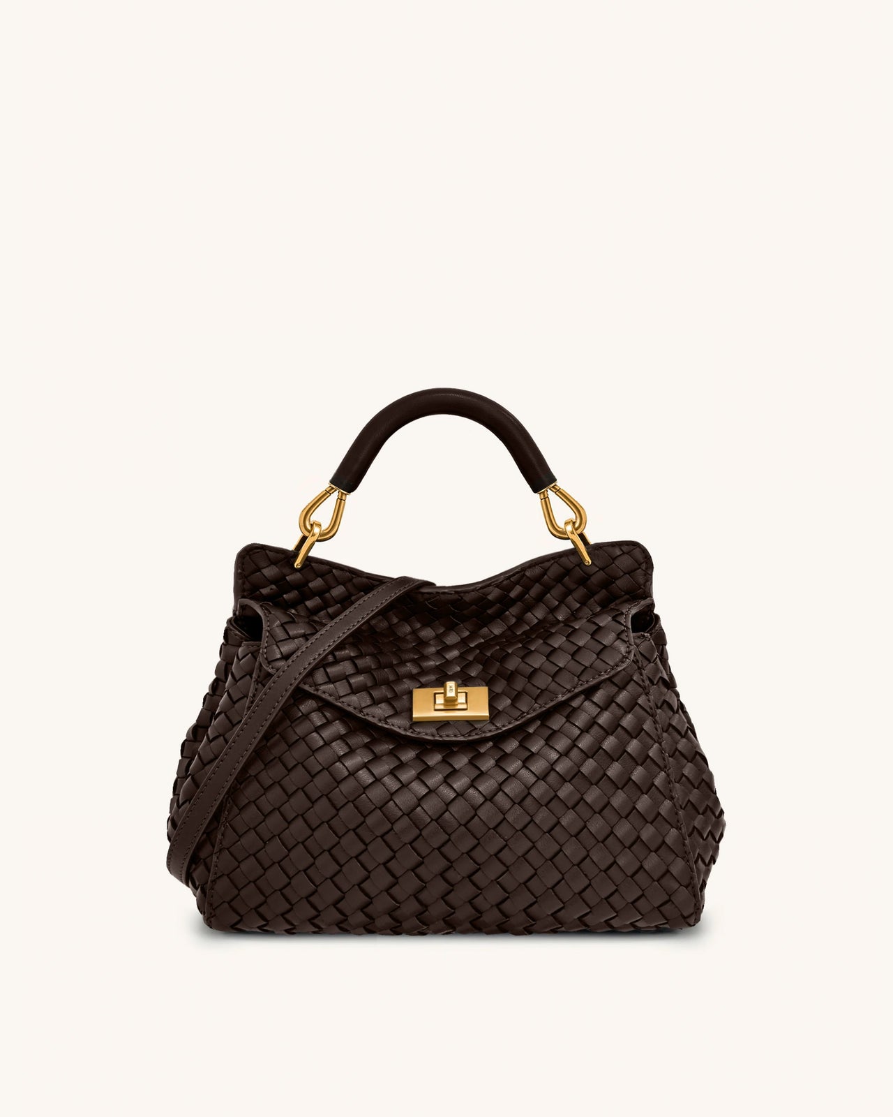Lucia Borsa Classica Intrecciata con Manico Superiore - Marrone Scuro
