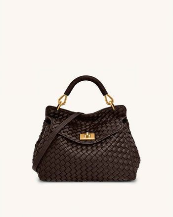 Lucia Borsa Classica Intrecciata con Manico Superiore - Marrone Scuro