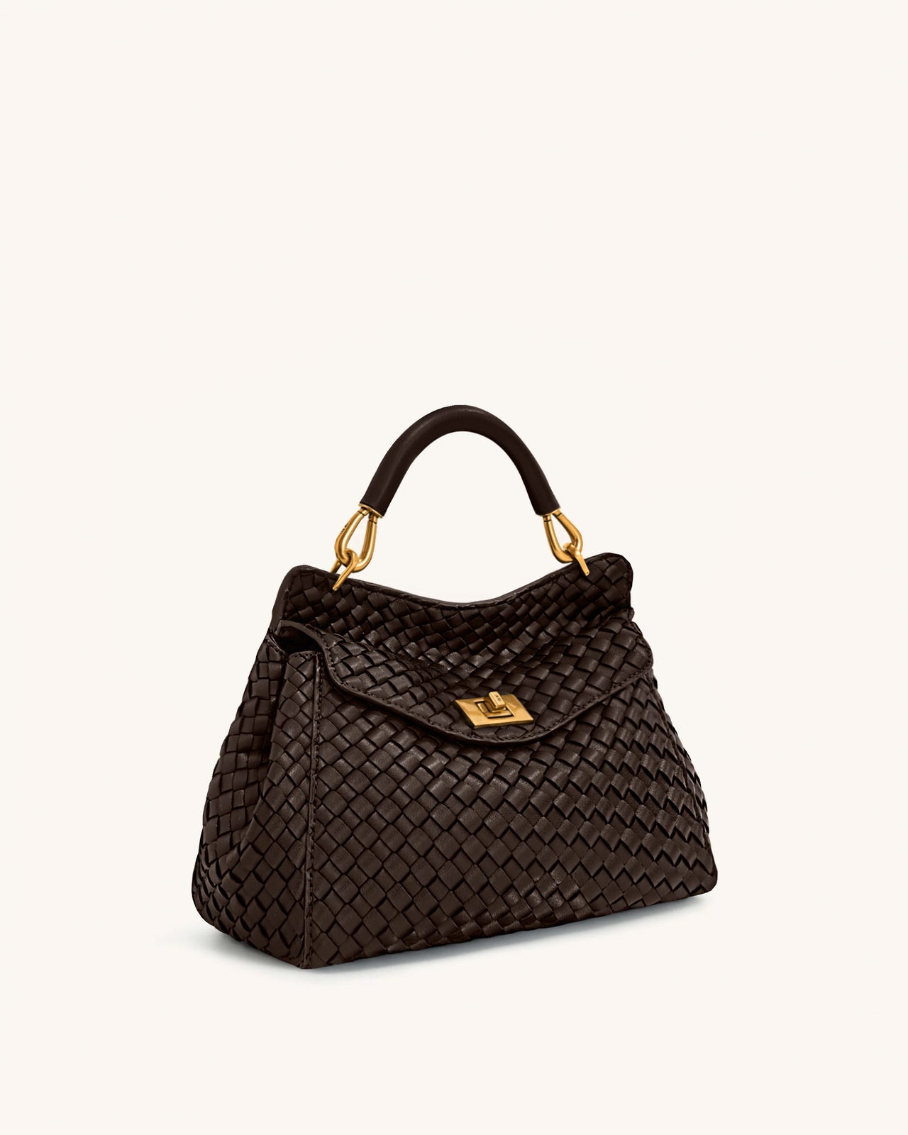 Lucia Borsa Classica Intrecciata con Manico Superiore - Marrone Scuro