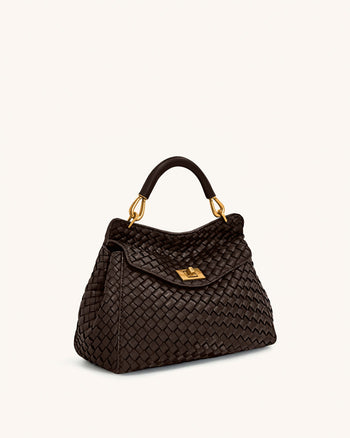 Lucia Borsa Classica Intrecciata con Manico Superiore - Marrone Scuro