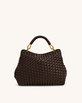 Lucia Borsa Classica Intrecciata con Manico Superiore - Marrone Scuro