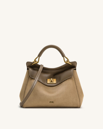 Lucia Borsa Classica a Mano in Finta Pelle Scamosciata - Tortora
