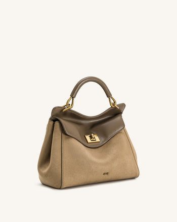 Lucia Borsa Classica a Mano in Finta Pelle Scamosciata - Tortora