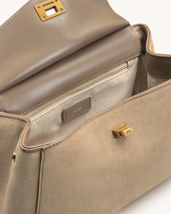 Lucia Borsa Classica a Mano in Finta Pelle Scamosciata - Tortora