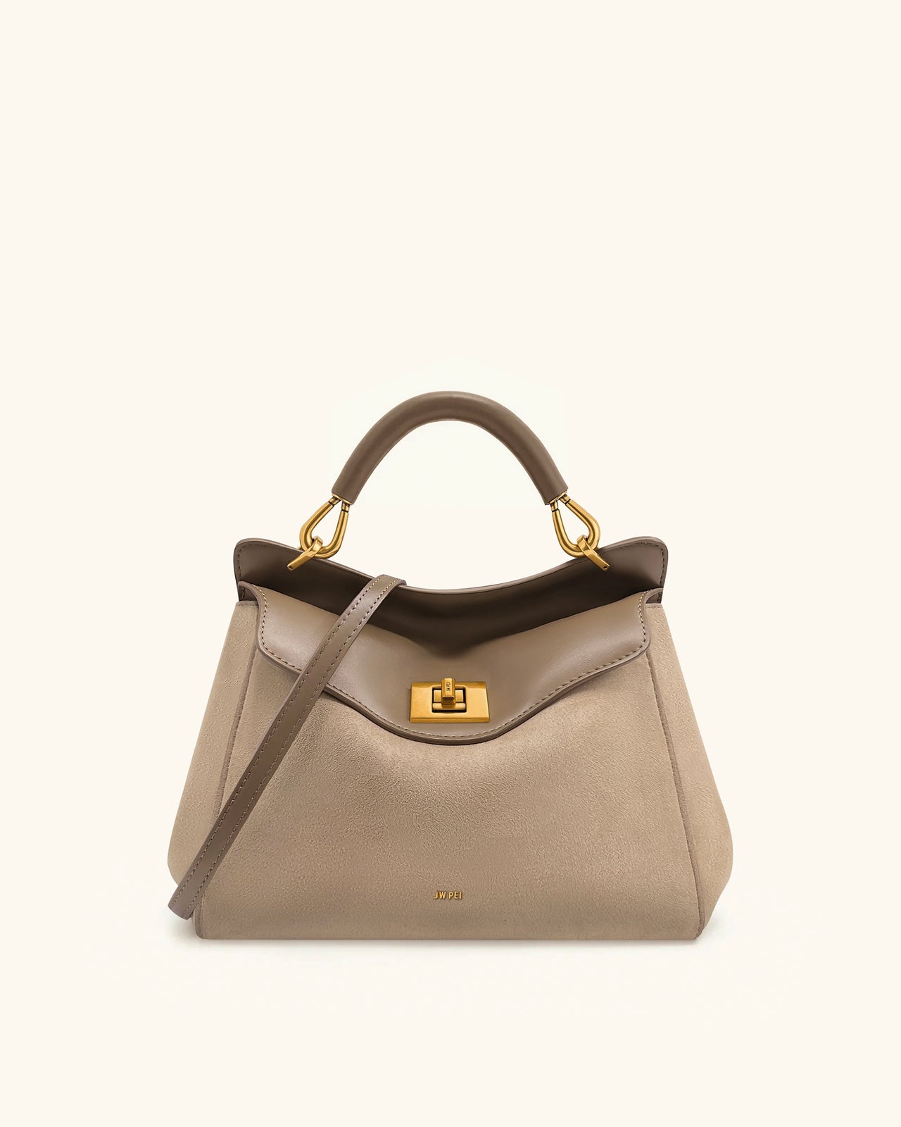 Lucia Borsa Classica a Mano in Finta Pelle Scamosciata - Tortora