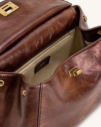 Lucia Borsa Classica a Mano con Manico Superiore - Marrone Caffè