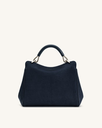 Lucia Borsa Classica a Mano in Finta Pelle Scamosciata - Blu Navy