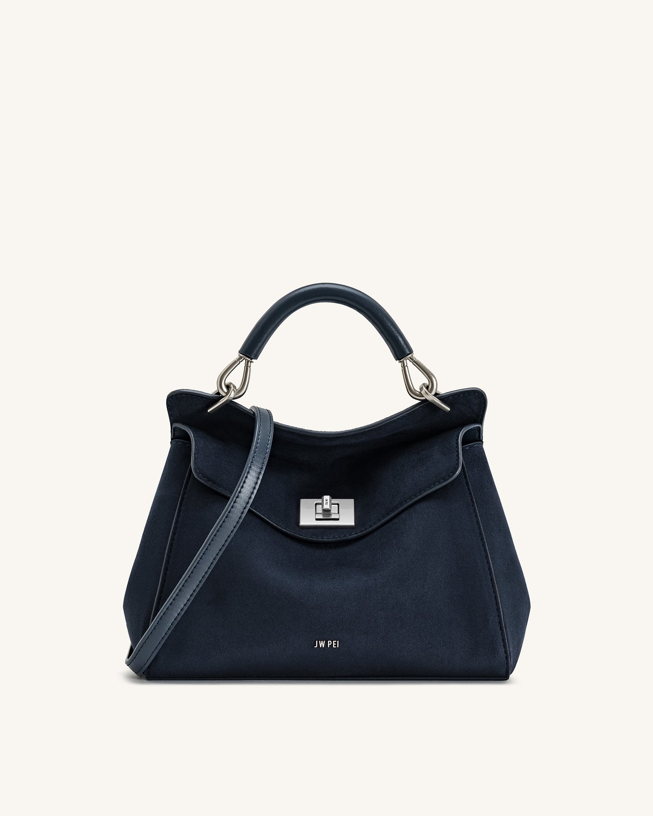 Lucia Borsa Classica a Mano in Finta Pelle Scamosciata - Blu Navy