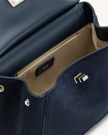Lucia Borsa Classica a Mano in Finta Pelle Scamosciata - Blu Navy