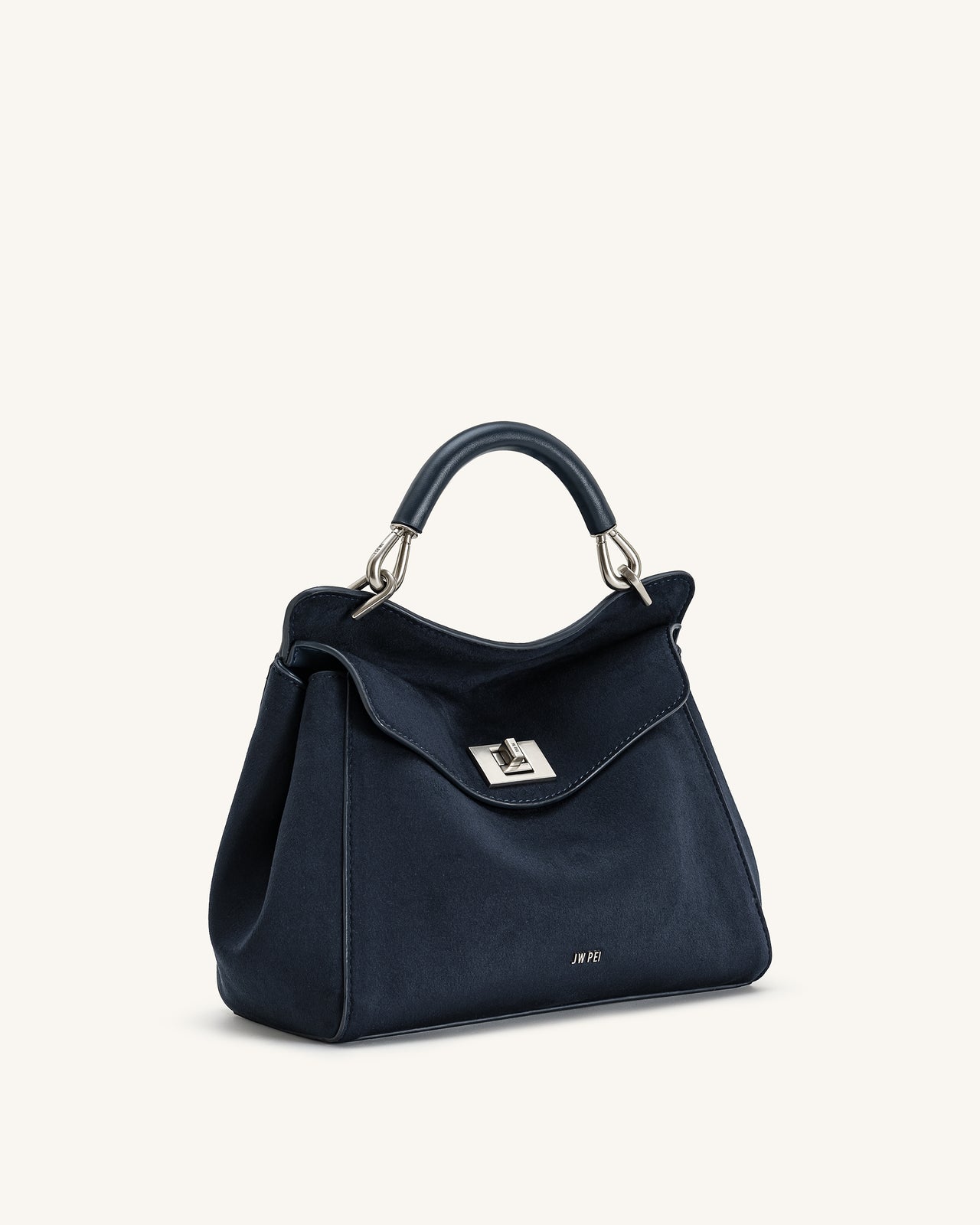 Lucia Borsa Classica a Mano in Finta Pelle Scamosciata - Blu Navy