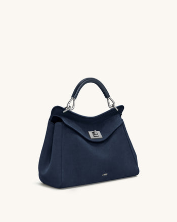 Lucia Borsa Classica a Mano in Finta Pelle Scamosciata - Blu Navy