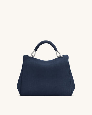 Lucia Borsa Classica a Mano in Finta Pelle Scamosciata - Blu Navy