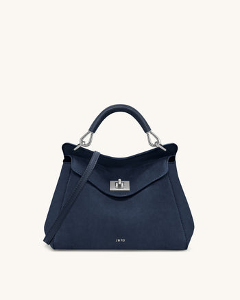 Lucia Borsa Classica a Mano in Finta Pelle Scamosciata - Blu Navy