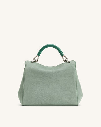 Lucia Borsa Classica a Mano in Finta Pelle Scamosciata - Verde Matcha