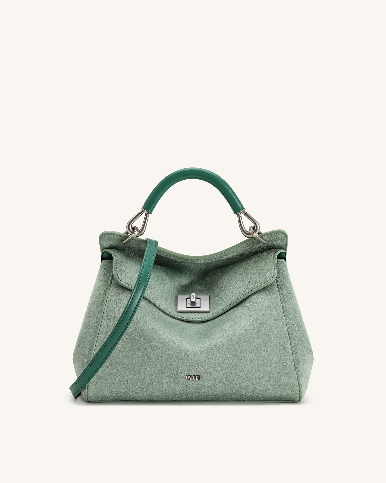 Lucia Borsa Classica a Mano in Finta Pelle Scamosciata - Verde Matcha