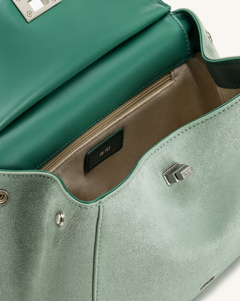Lucia Borsa Classica a Mano in Finta Pelle Scamosciata - Verde Matcha