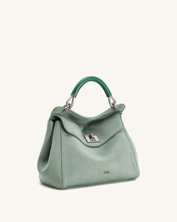 Lucia Borsa Classica a Mano in Finta Pelle Scamosciata - Verde Matcha