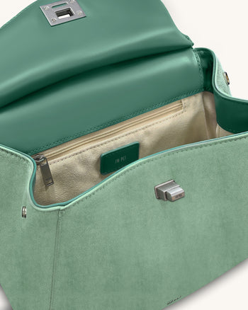 Lucia Borsa Classica a Mano in Finta Pelle Scamosciata - Verde Matcha