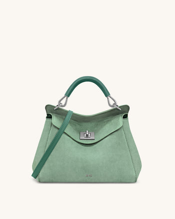Lucia Borsa Classica a Mano in Finta Pelle Scamosciata - Verde Matcha