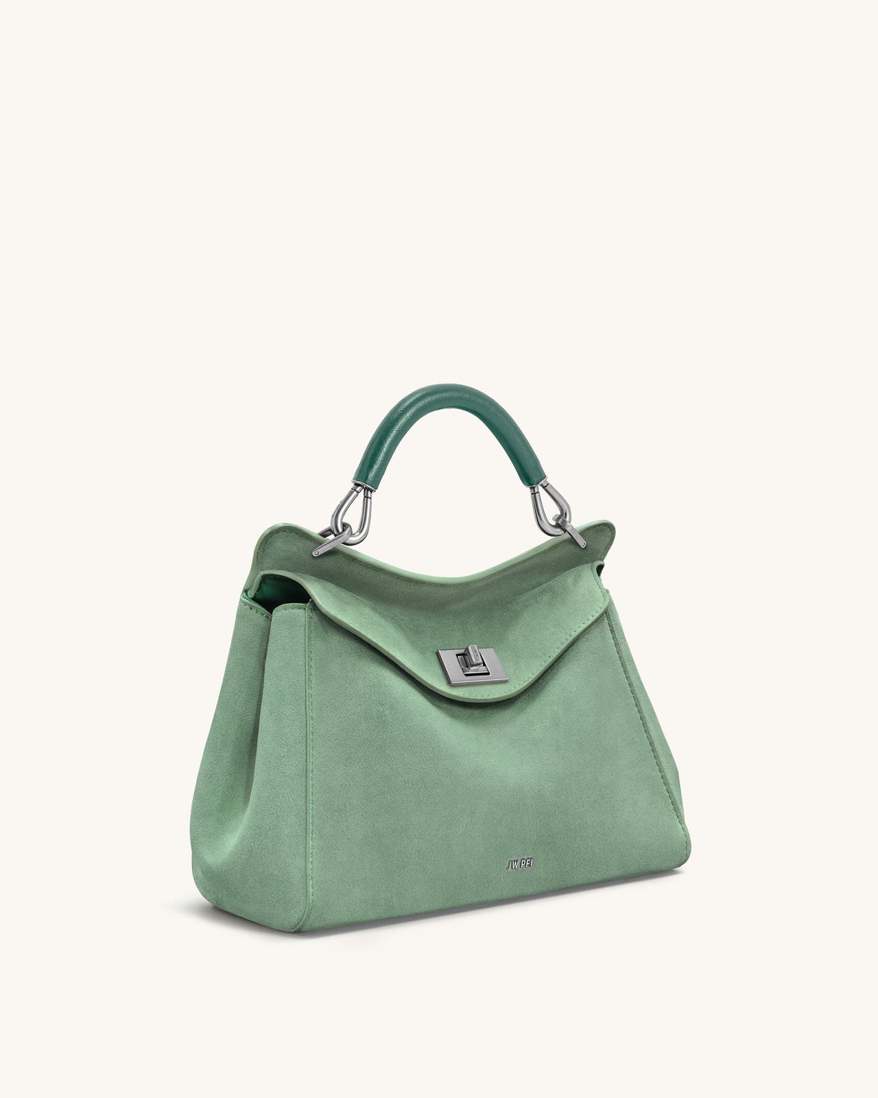Lucia Borsa Classica a Mano in Finta Pelle Scamosciata - Verde Matcha