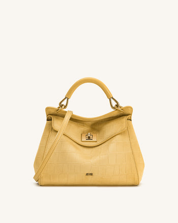Lucia Borsa Classica a Mano in Finta Pelle Scamosciata con Stampa Coccodrillo - Gialla