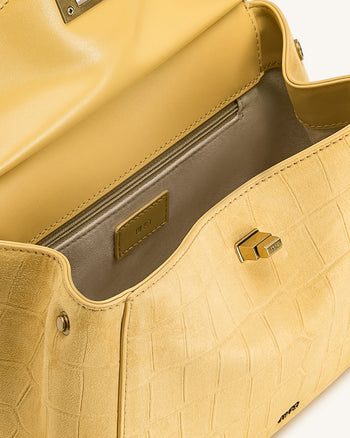 Lucia Borsa Classica a Mano in Finta Pelle Scamosciata con Stampa Coccodrillo - Gialla