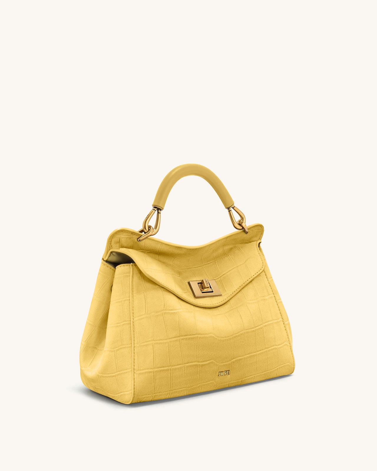 Lucia Borsa Classica a Mano in Finta Pelle Scamosciata con Stampa Coccodrillo - Gialla