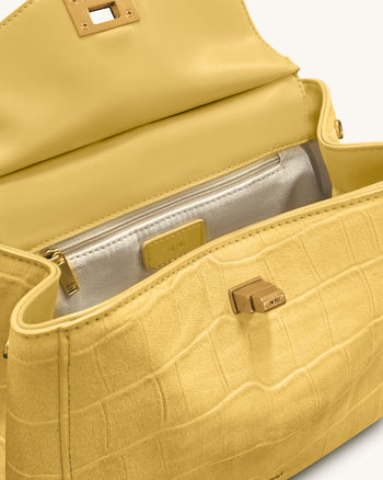 Lucia Borsa Classica a Mano in Finta Pelle Scamosciata con Stampa Coccodrillo - Gialla